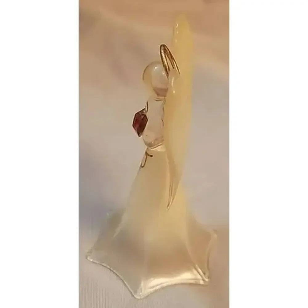 Vintage Glass Christmas Angel with Halo, Golden Painted Robe, and Pink Gem
